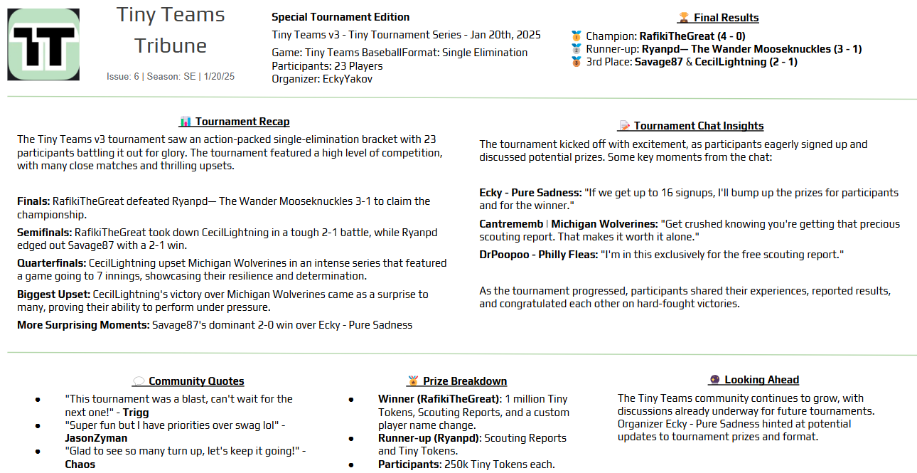 Tiny Tribune Tournament #1 Edition